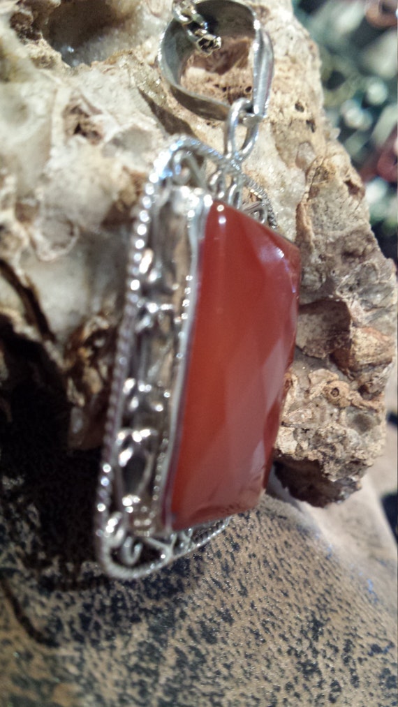 Sterling silver carnelian pendant with sterling s… - image 5