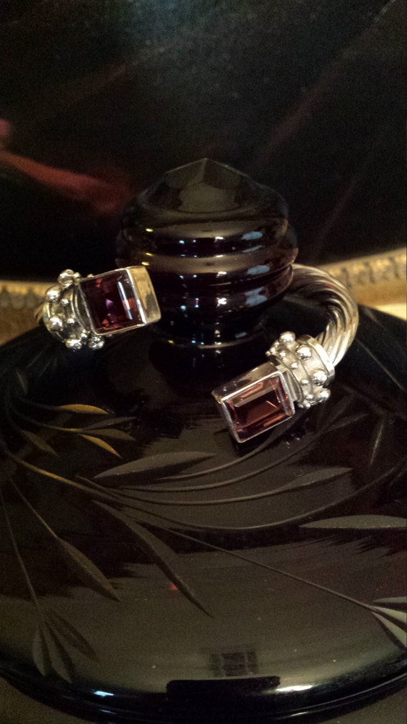 Sterling silver rope twist bend amythyst open ban… - image 2