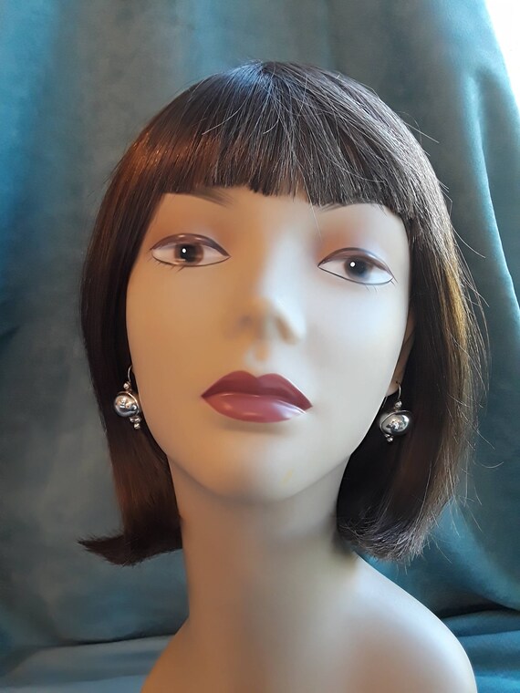 Sterling silver pierced round drop vintage earrings