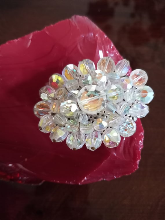 Vintage clear rainbow crystal brooch