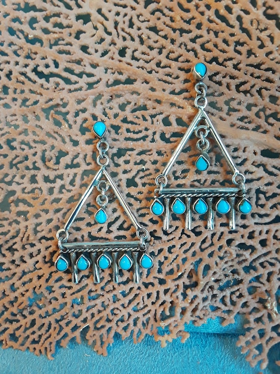 Sterling silver turquoise diagonal dangle pierced 