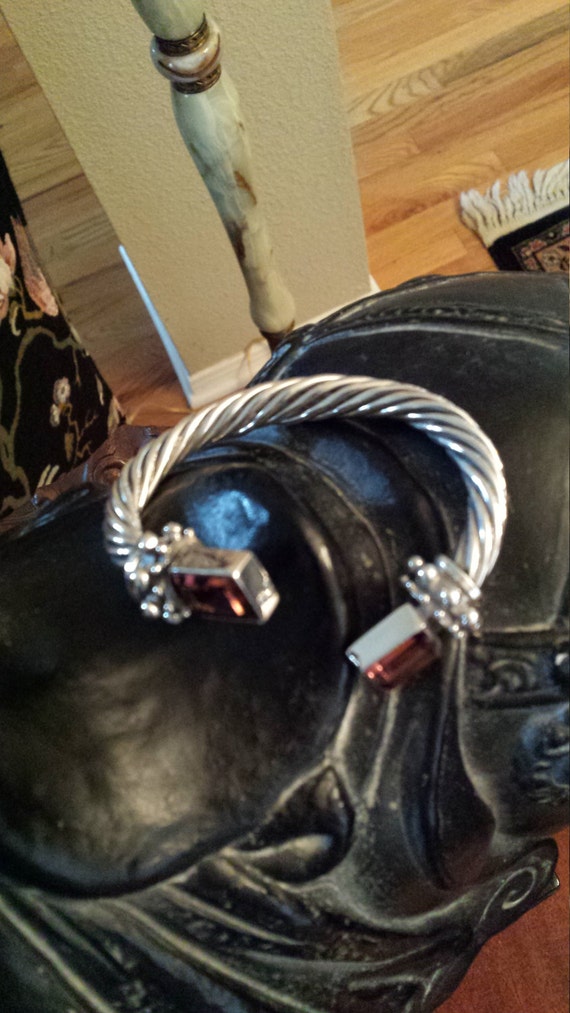 Sterling silver rope twist bend amythyst open ban… - image 4