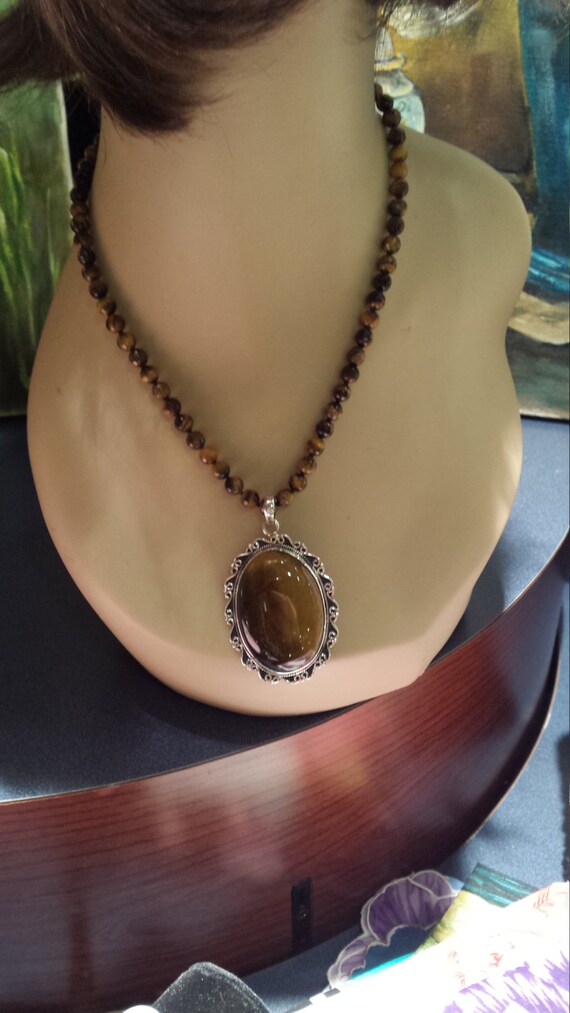 Sterling silver tiger eye pendant with tiger eye … - image 4
