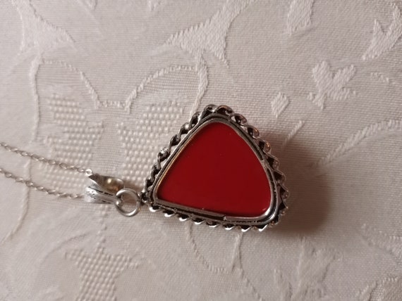 Sterling silver red jasper triangular pendant wit… - image 4