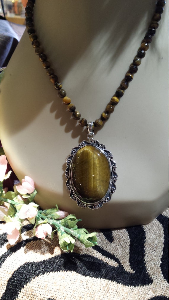 Sterling silver tiger eye pendant with tiger eye … - image 5
