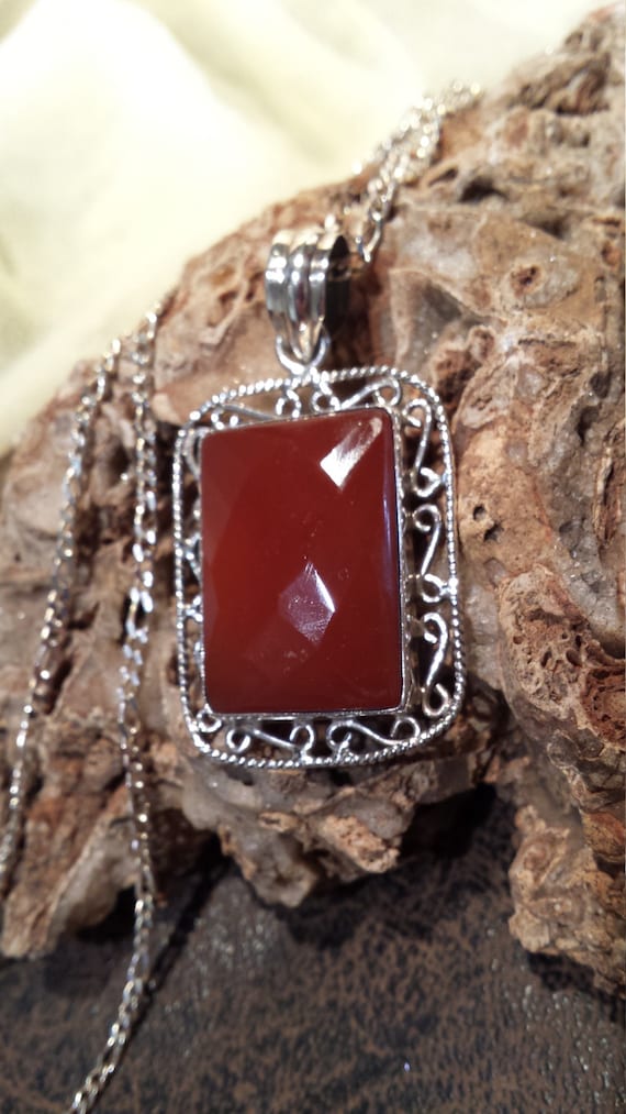 Sterling silver carnelian pendant with sterling s… - image 1