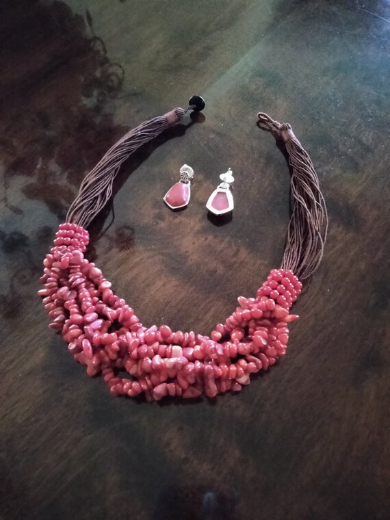 Coral mult strand necklace with sterling matching… - image 3