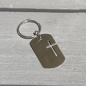 Cross Dog Tag Keychain, Dog Tag Keychain, Cross Dog Tag Keyring, Cross Keyring, Christian Keychain, Religious Gift + Free Shipping
