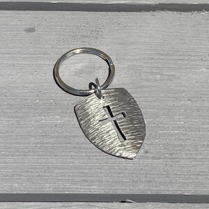 Shield Keychain, Hammered Shield Keychain, Armor of God Keychain, Religious Shield Keyring, Shield and Cross, Religious Keychain, Gift Idea