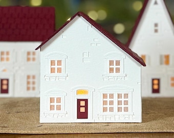 Americana Saltbox Paper Luminary - Cranberry and White
