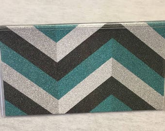No wait Ready to Ship Vinyl Checkbook cover Glitter Dusty Teal // Turquoise Scrapbook style,Duplicate or Single Checks