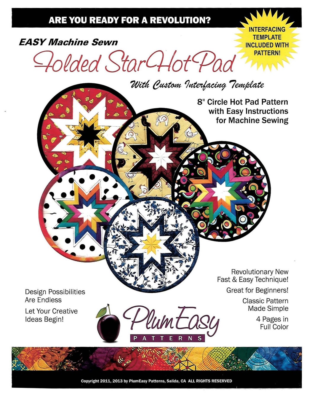 PLUM EASY PATTERNS Folded Star Hot Pad for Sewing Machine Pattern and ...