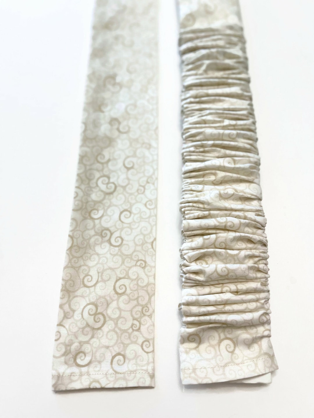 Slipon Handmade Lamp Cord Cover, Tonal Beige Scrolls on White, Fabric