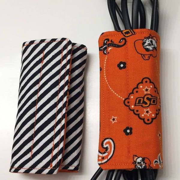 Officially Licensed Crafter #2024098; Large - OSU Cowboys REVERSIBLE prints, Cord Keepers, Cable Wraps, Laptop cord wrap, Computer cord wrap