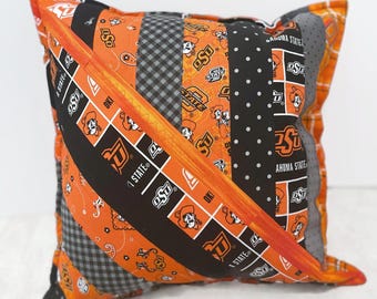 Officially Licensed Crafter #2026055; Quilted Oklahoma State Cowboys Logo LARGE pillow - Accent pillow; Throw pillow