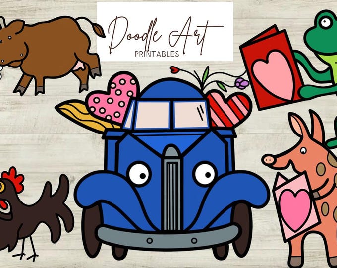 Featured listing image: Blue Truck Valentine Clip Art pack