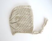 Handknitted hat for baby, old style retro - cotton and bamboo - neutral