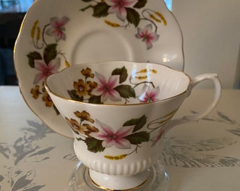 Vintage Royal Albert teacup and saucer, Anemone flower pattern, fine bone china, made in England