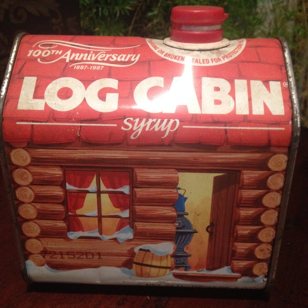 Vintage Log Cabin syrup tin