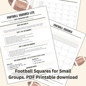 Football Squares 25, 50, Bonus 100 Game Printable | Small Group Party Game | Super Bowl Squares with detailed instructions, 4 PDF pages
