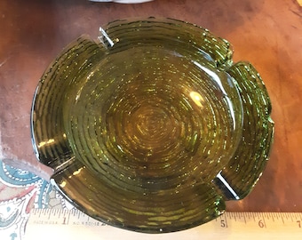 Vintage avocado green colored glass MCM ashtray, trinket tray