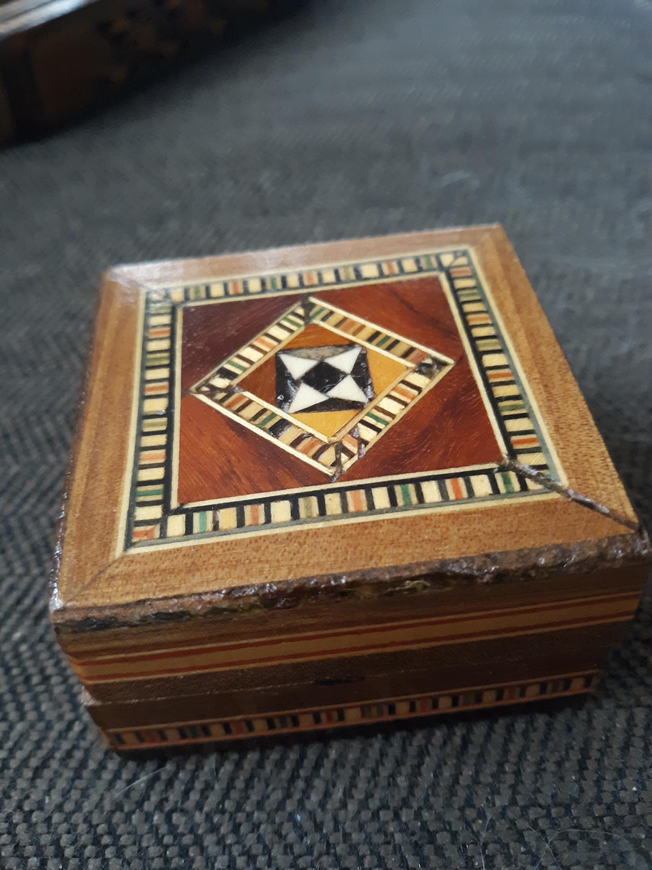 Vintage Moroccan inlaid wood square shaped jewelry ring box, gift box, Bohemian, Boho,