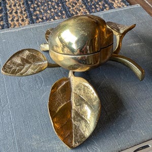 Vintage Art Nouveau Brass Apple shaped  branch leaves, Jewelry trinket dish solid brass with hinged opening, Art deco,  mid century ashtray