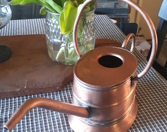 Vintage copper plated hammered large watering vessel can. Lots of patina.