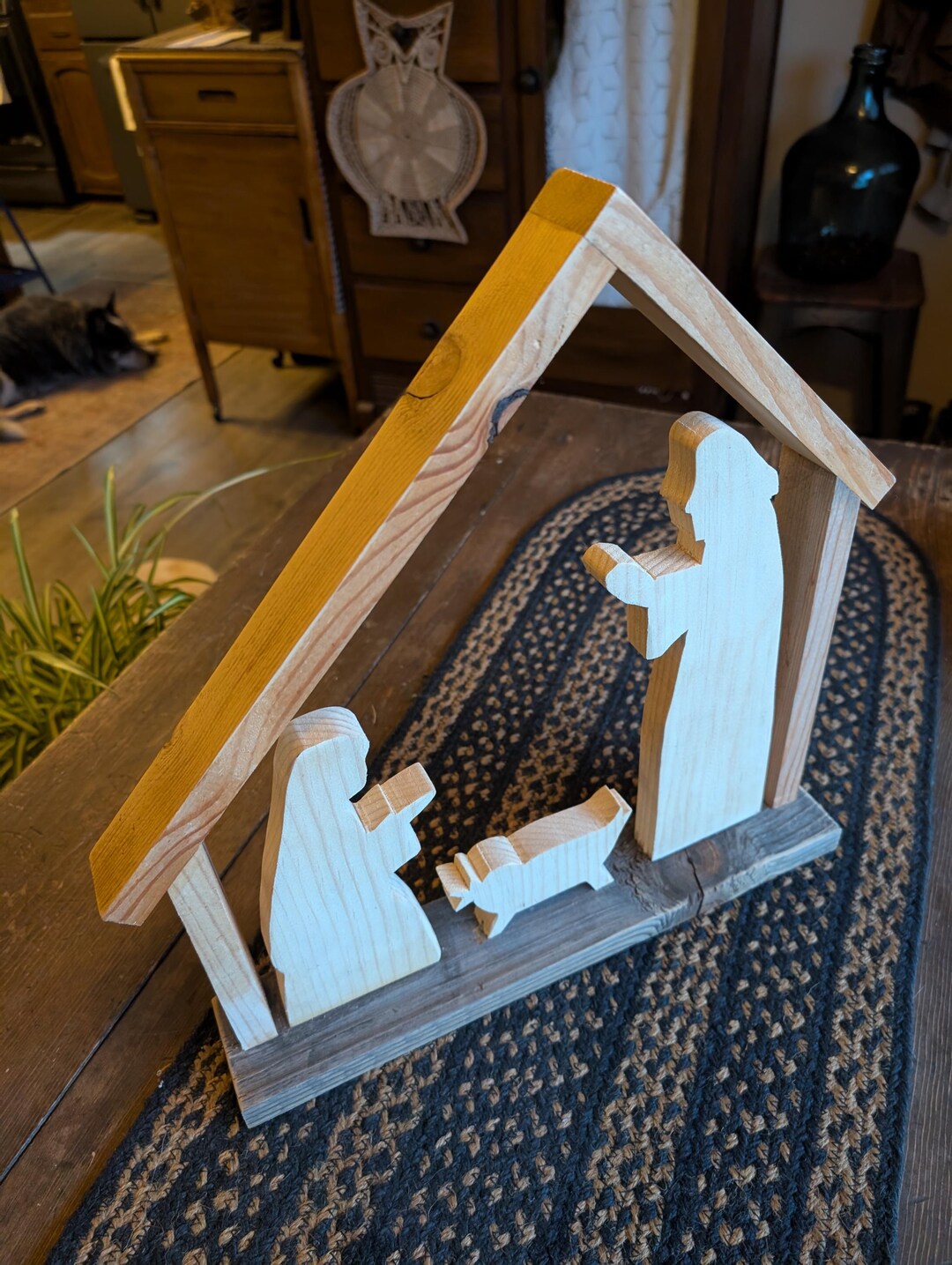 Primitive Nativity Handmade Rustic Wood Large Nativity Scene. Joseph Mary Baby Jesus Scene ...