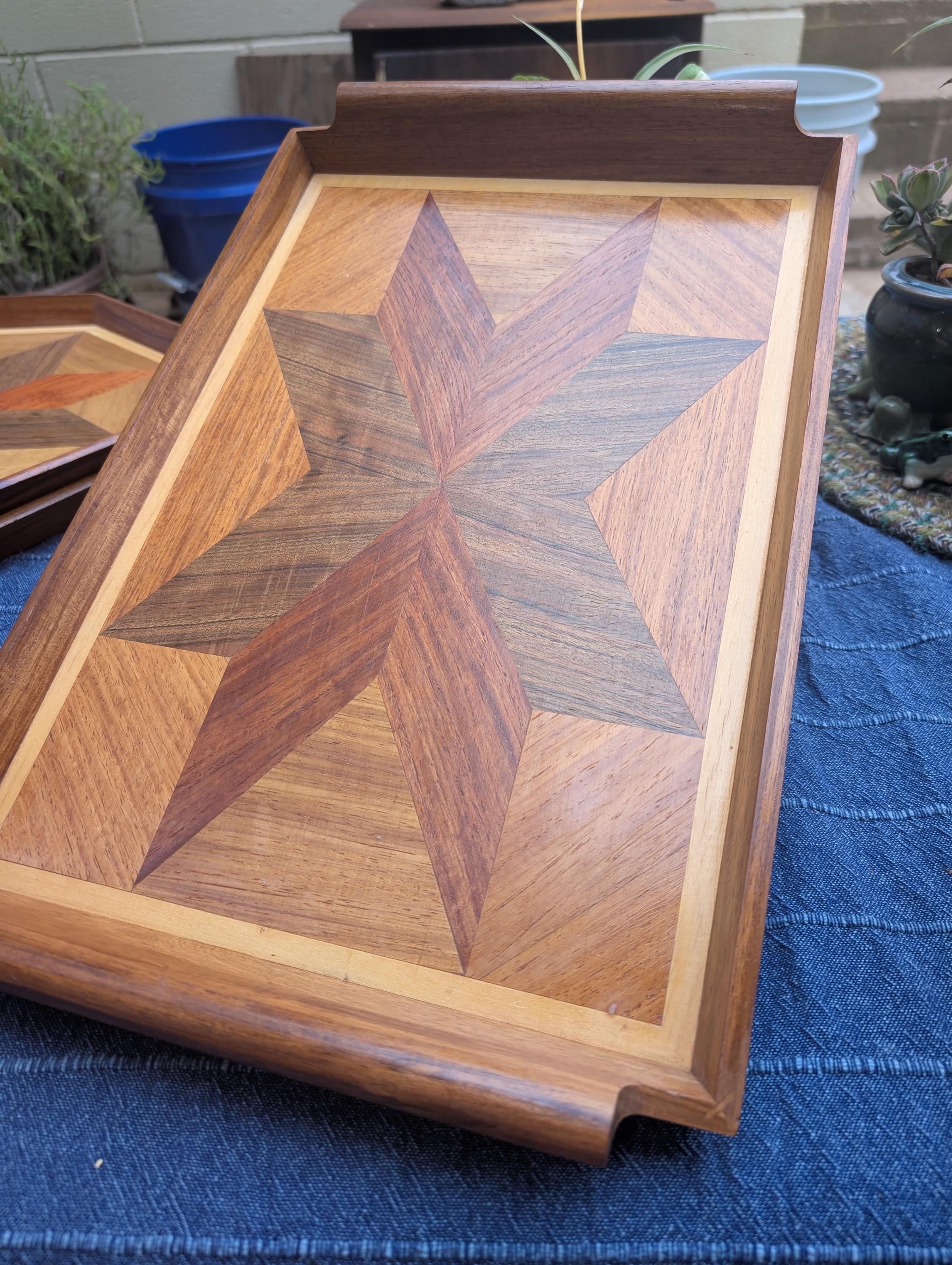 Mcm Star Pattern Vintage MCM Art Deco Geometric Marquetry Inlayed Wood Tray, Server ...