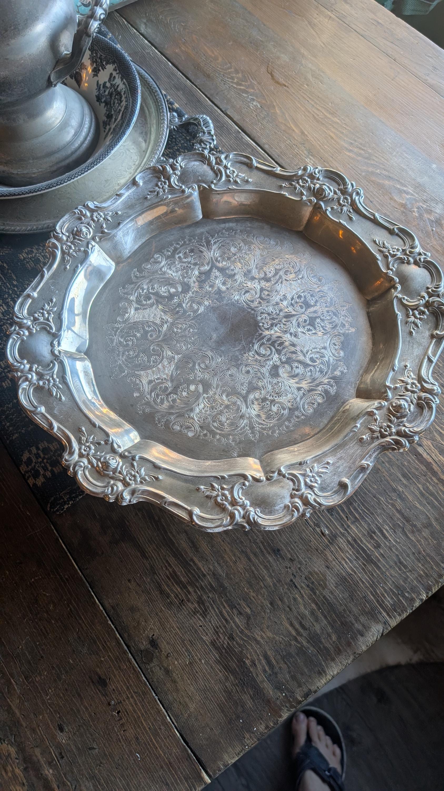 Vintage Leonard Silverplate Large Lazy Susan Tray Platter, Swirl
