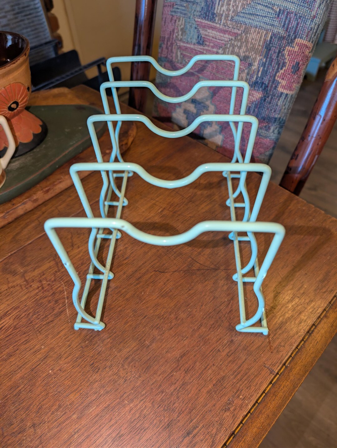 Vintage 1960's Aqua Green Vinyl Coated Steel Rack for Plates, Lids ...