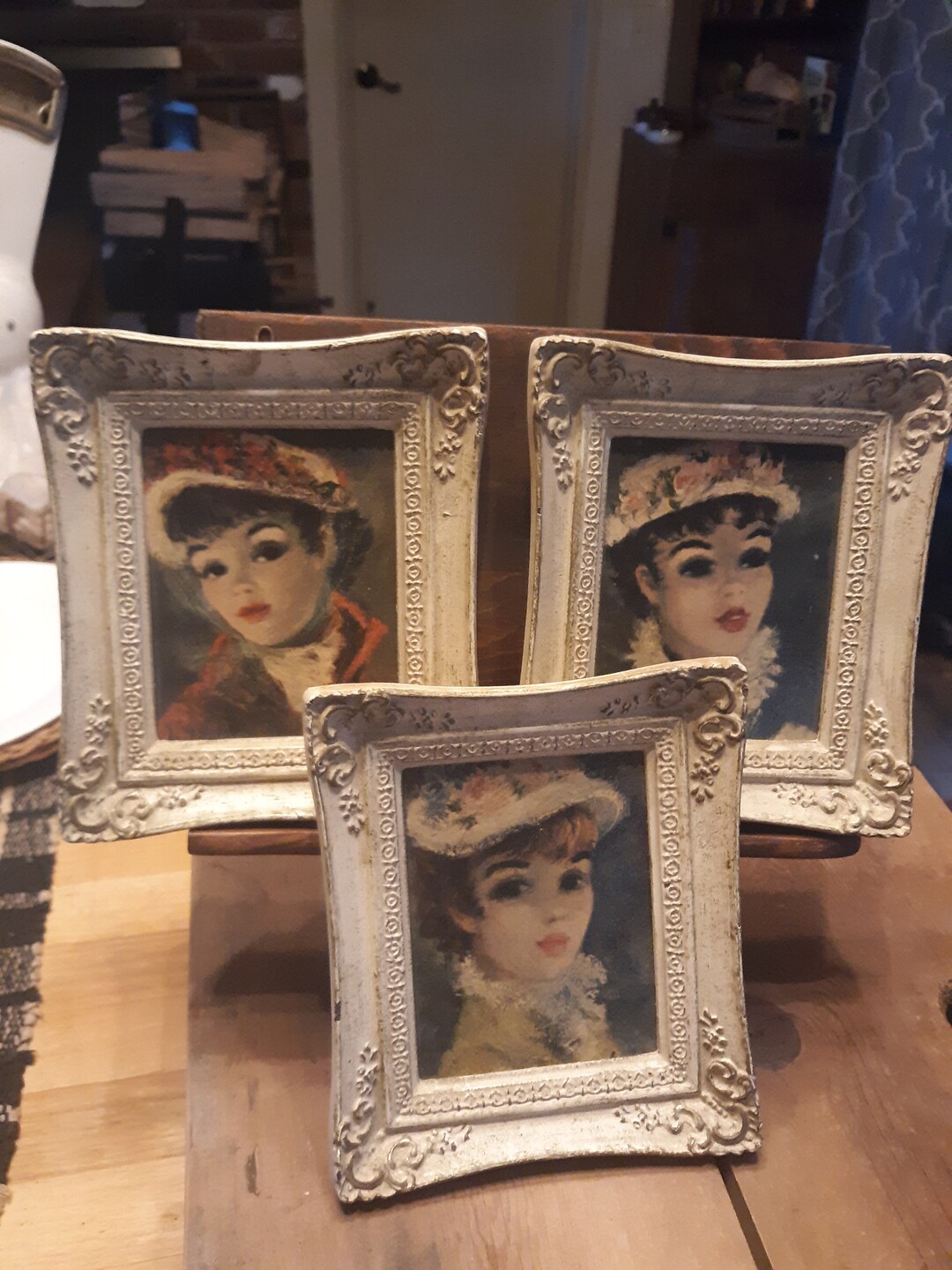 Vintage Victorian Framed Art Portraits Ladies in Hats Ornate,shabby ...