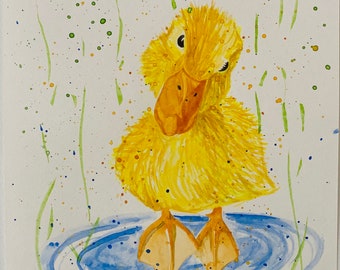 Original Watercolor Rainy Day Duckling Wall Art