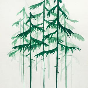 Evergreen pine tree forest minimalist watercolor painting Wall Art
