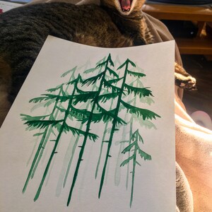 Evergreen pine tree forest minimalist watercolor painting Wall Art