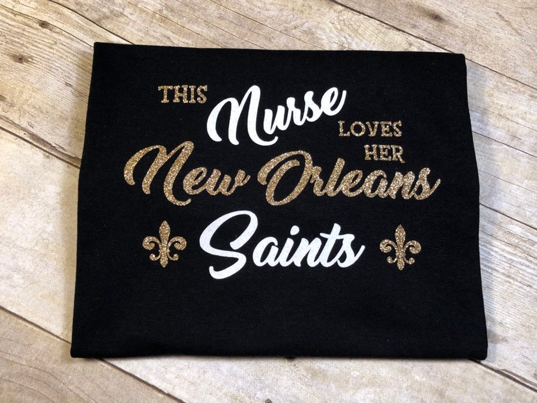 This Nurse Loves Her Saints Adult T-shirt White and Gold 