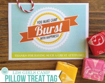 Girls Camp - Pillow Treats Printable - Fun Treat Quote - Gift Tag - "Burst / Starburst" - MB