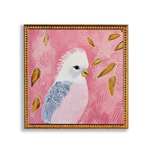 Whimsical Pink Cockatiel Painting - Hand-Painted Tropical Bird Artwork - Vibrant Nursery Decor - Unique Wildlife Wall Art - Parrot Painting