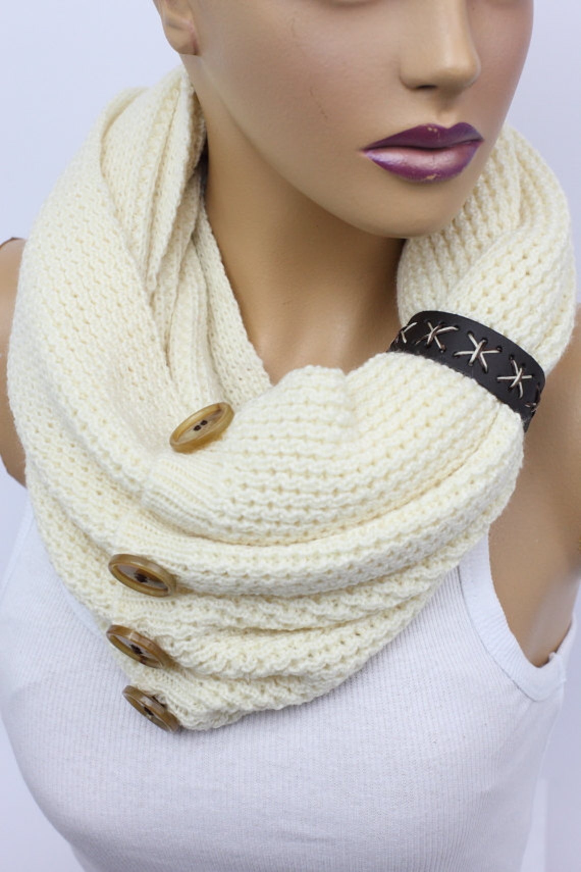 Ivory Scarf Knit Infinity Scarf Womens Knit Winter Scarves Etsy