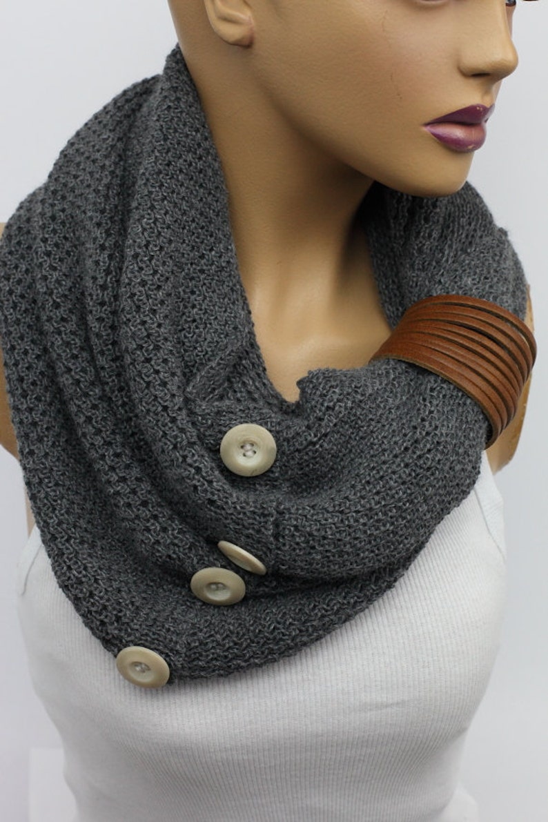 Grey Scarf Knit Infinity Scarf Womens Scarves Knit Scarves | Etsy