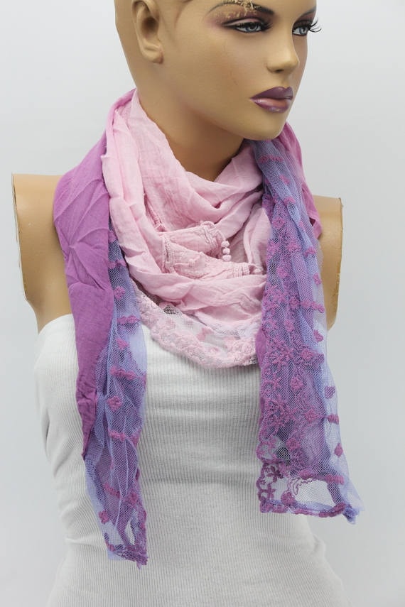Cotton scarftriangle scarfLace scarfpuple scarffloral Etsy