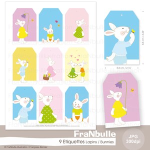 Étiquettes à imprimer pour cadeaux enfants "Petits lapins blancs", étiquettes imprimables Pâques, étiquettes flat design, A4 et USLetter