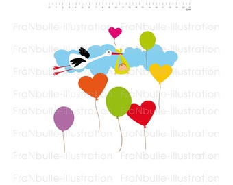 Clipart stork, stork svg, clipart for baby shower, stork for birth announcement, files .svg .png .jpg