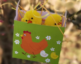 2 Easter baskets to print and to make in paper. Easy Easter DIY to do paper baskets for Easter decoration or hunting eggs.