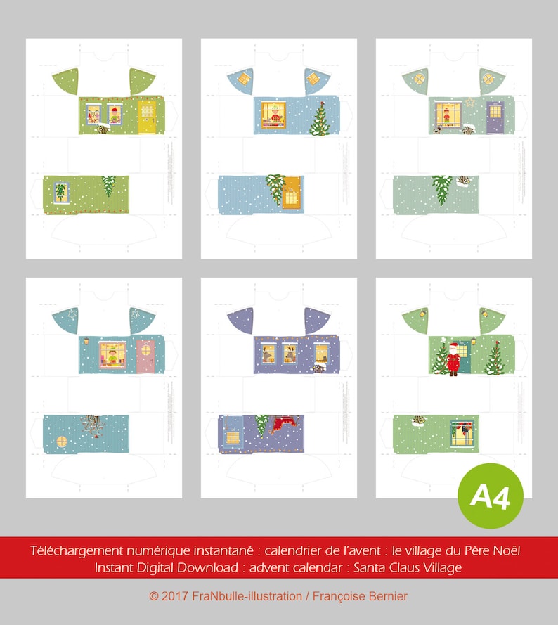 Advent calendar : Santa Claus Village, Christmas paper decorations. Christmas decoration to print. A4 files image 7