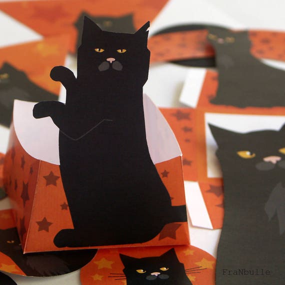 black cat Halloween party Printable Halloween candy box Halloween cat cat A4 US-Letter size sweet box Halloween printable Halloween