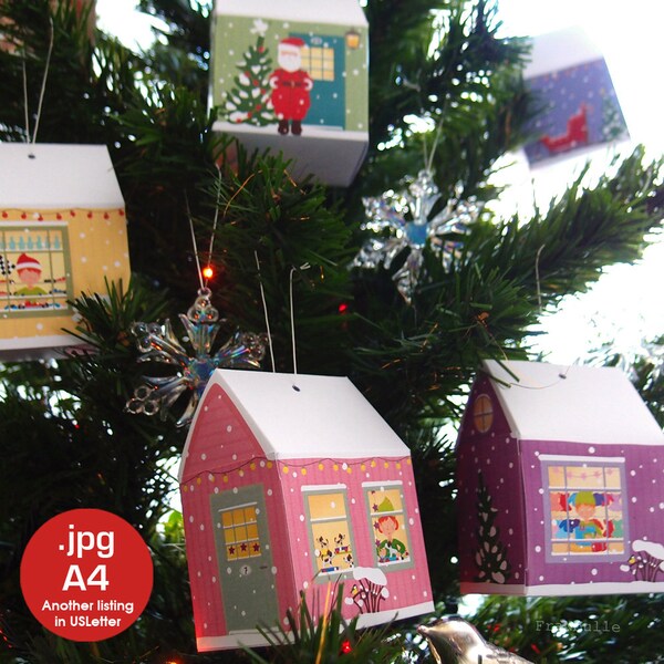 Advent calendar : Santa Claus Village, Christmas paper decorations. Christmas decoration to print. A4 files