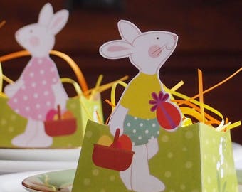 Candy box with Easter bunny decoration, table decoration to print, little bunny basket for Easter table, Easter decoration, US letter, A4