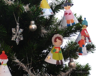 Calendrier de l’Avent ou décoration de Noël à imprimer sur le thème enfants, jeux dans la neige, hiver, préparatifs de Noël. A4 et USLetter